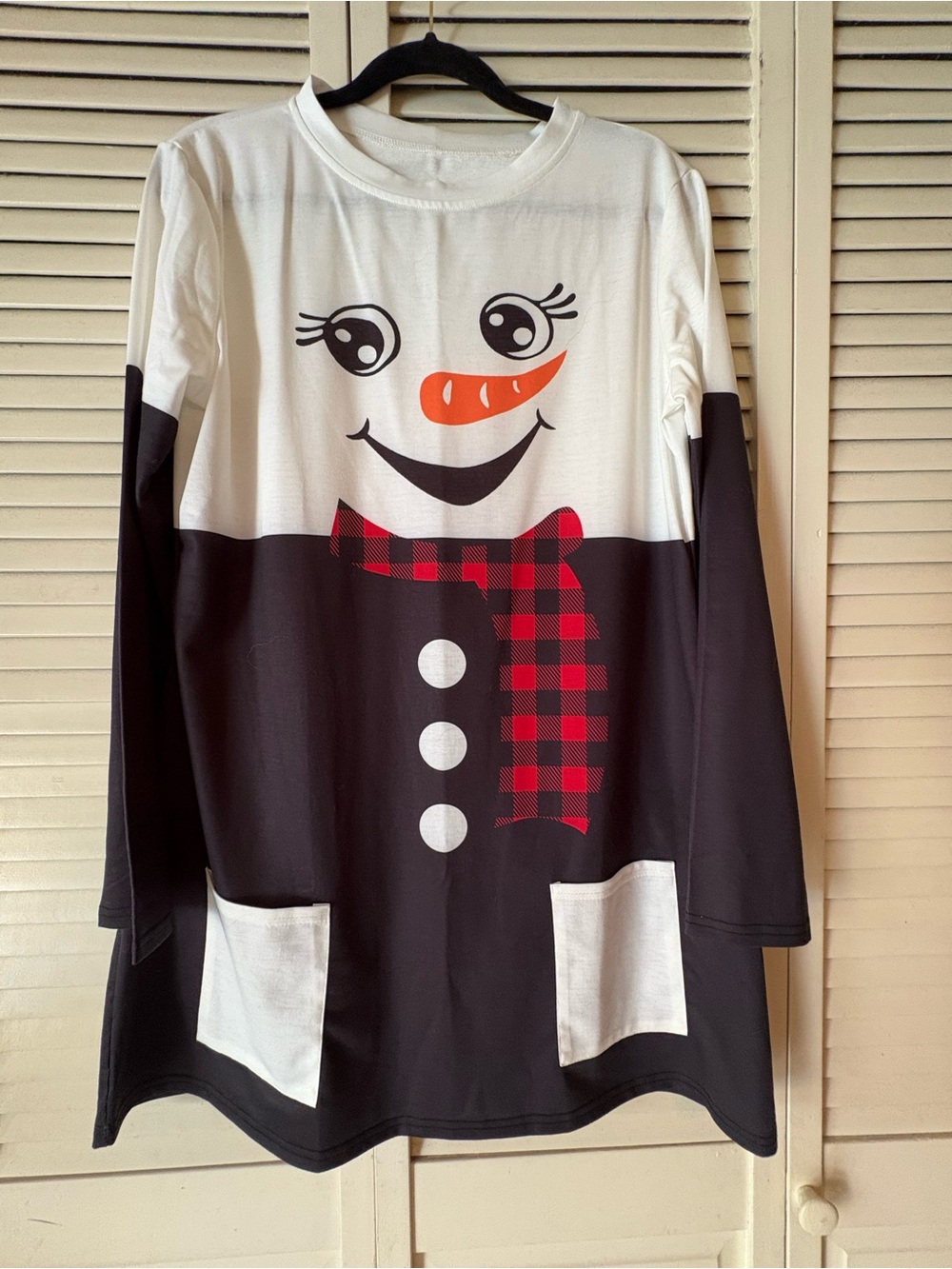 Snowman Tunic Top/ dress with Red Buffalo Plaid Scarf